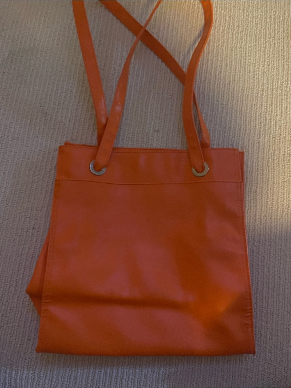 Vintage Orange Leather-Look Tote with Double Straps